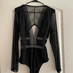 Lulus Casita Black Sheer Lace Long Sleeve Bodysuit